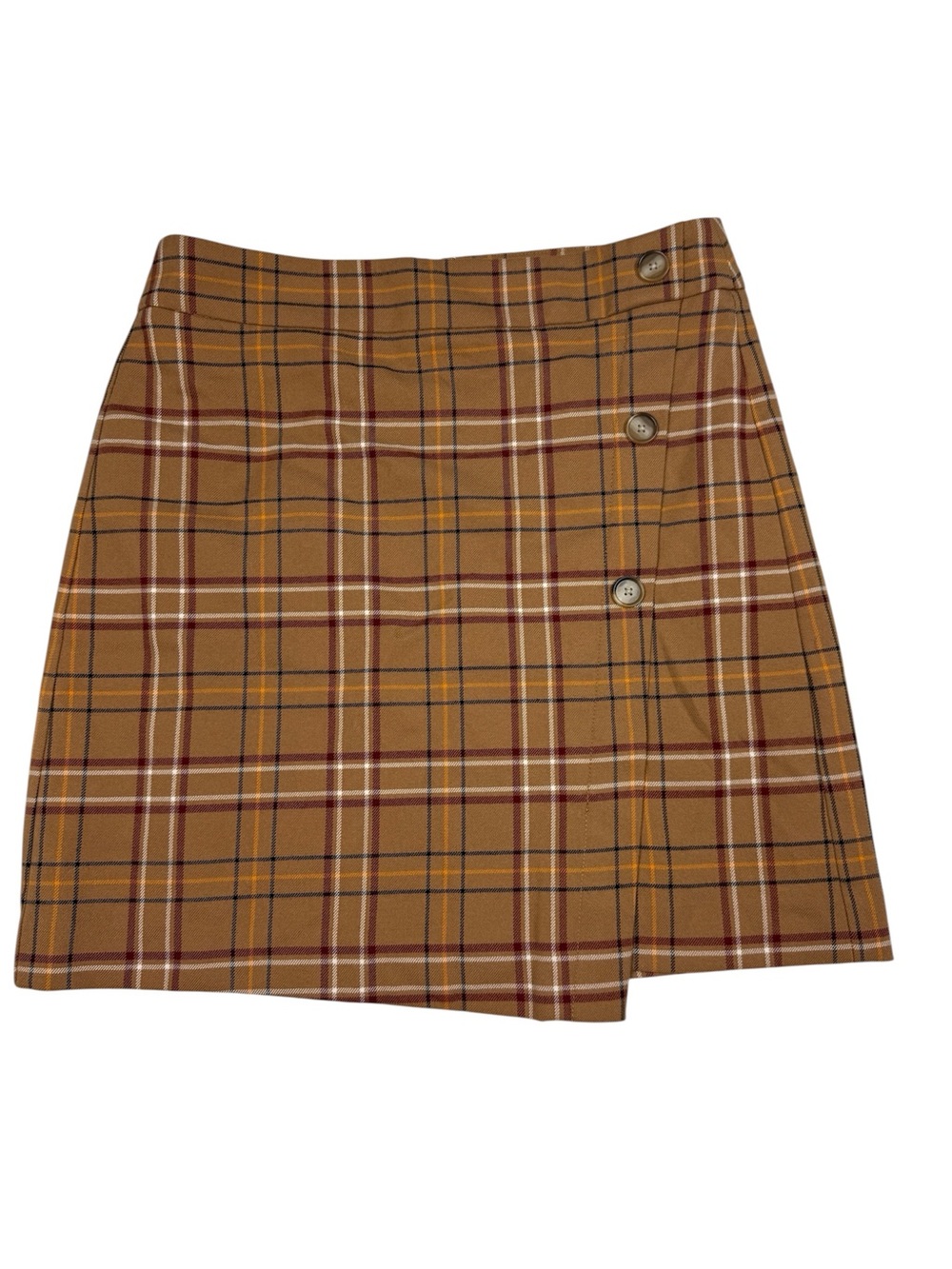 LOFT Plaid Button-Front Mini Skirt - Camel Plaid